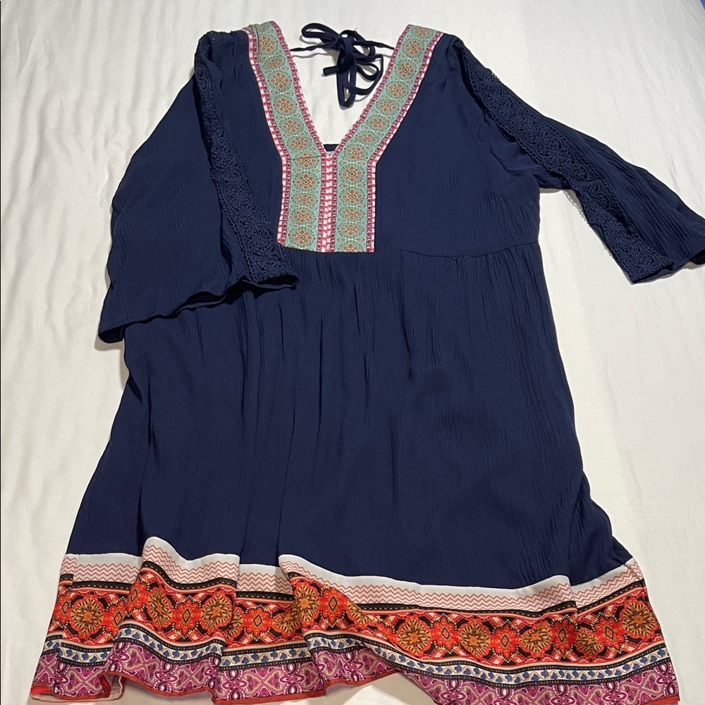 White Mark Navy Dress with Colorful Accents